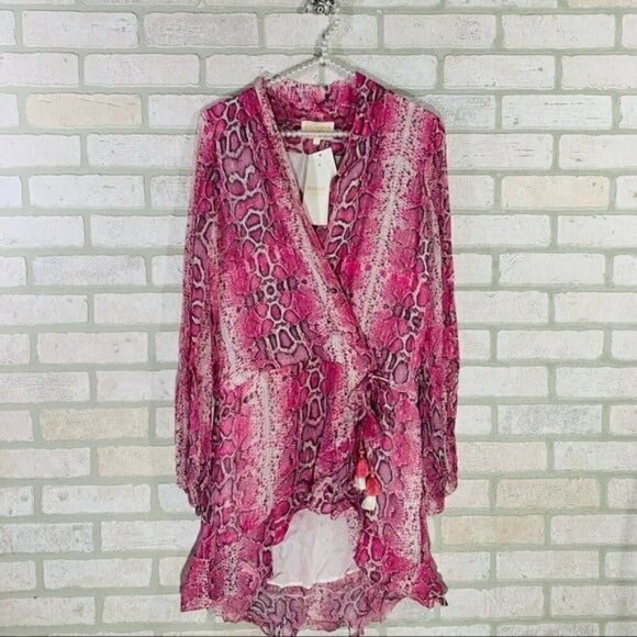 Rocco Sand NWT Lexi Pink Snake Print Wrap Dress Size S - Picture 5 of 12